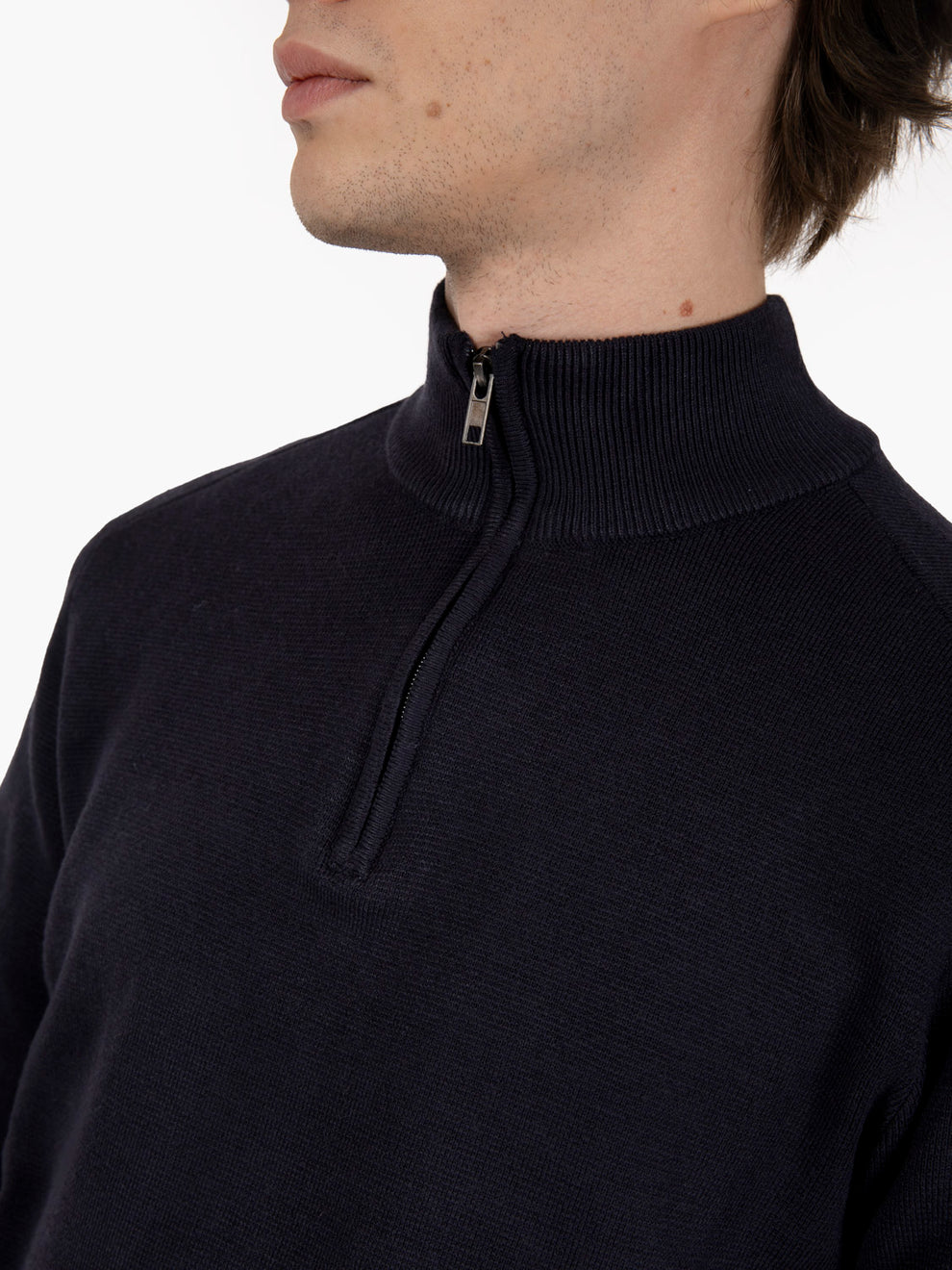 Navy half-zip turtleneck sweater