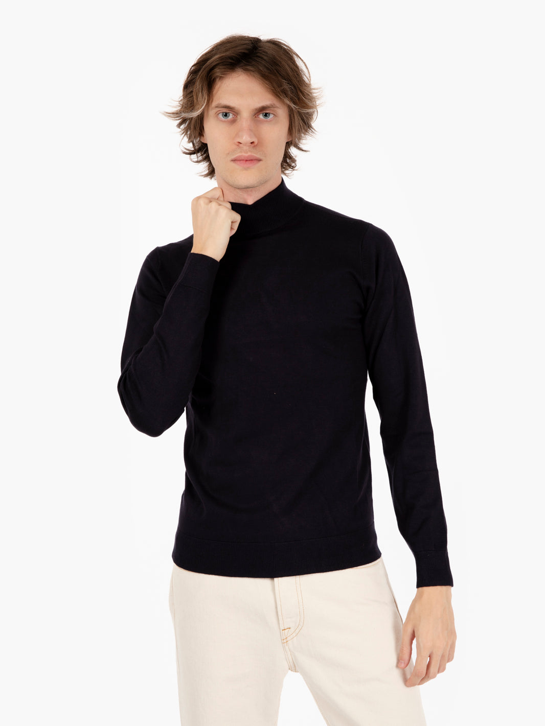 Maglia lupetto in morbida viscosa navy