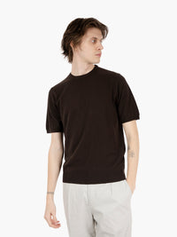 Dark brown cotton crew neck short sleeve shirt