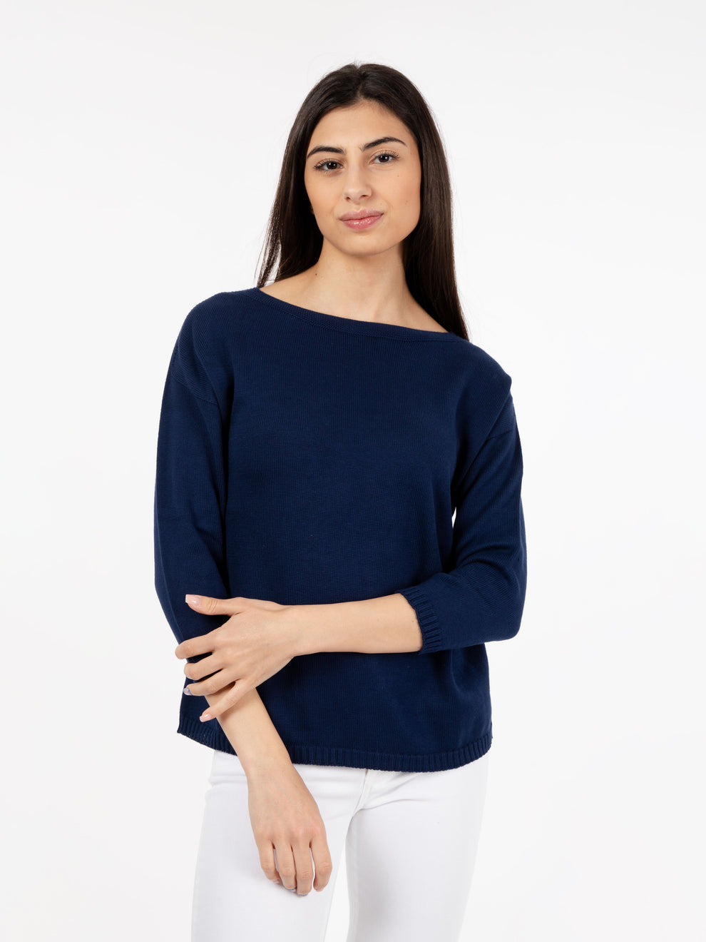 Maglia scollo a barchetta blu