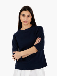 Navy Blue Raglan Boat Neck Sweater