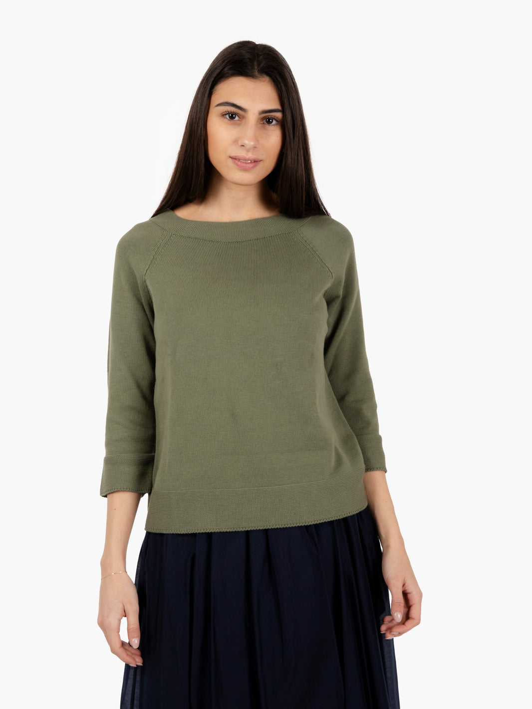 Maglia scollo a barchetta raglan verde milita