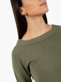 Army green raglan boat neck sweater