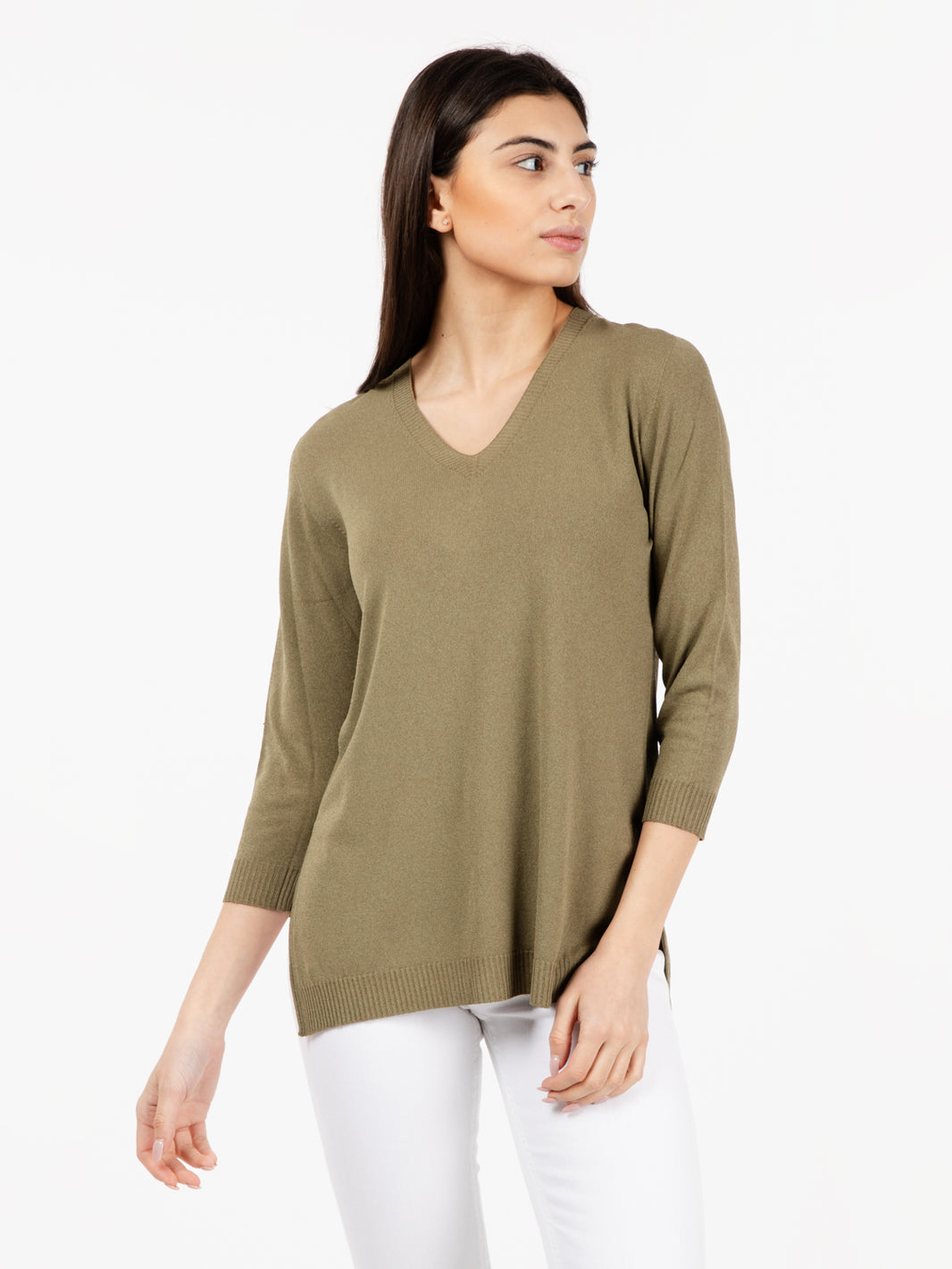 Maglia scollo a "V" verde militare