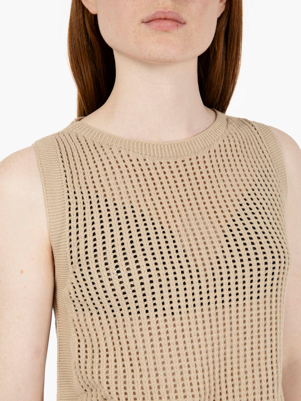 Beige perforated sleeveless sweater