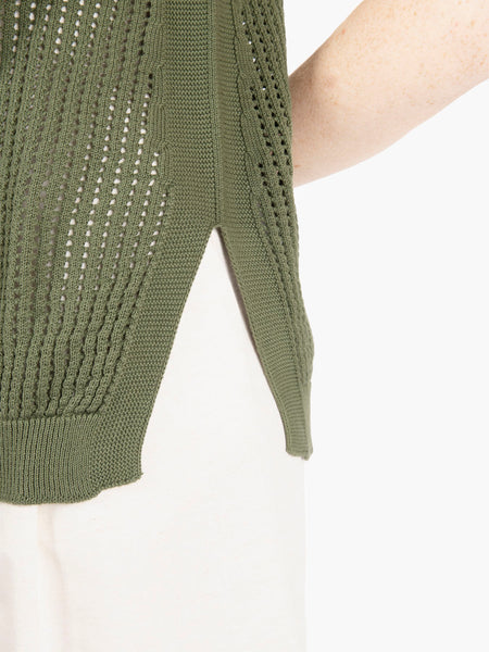 Maglia smanicata traforata verde militare