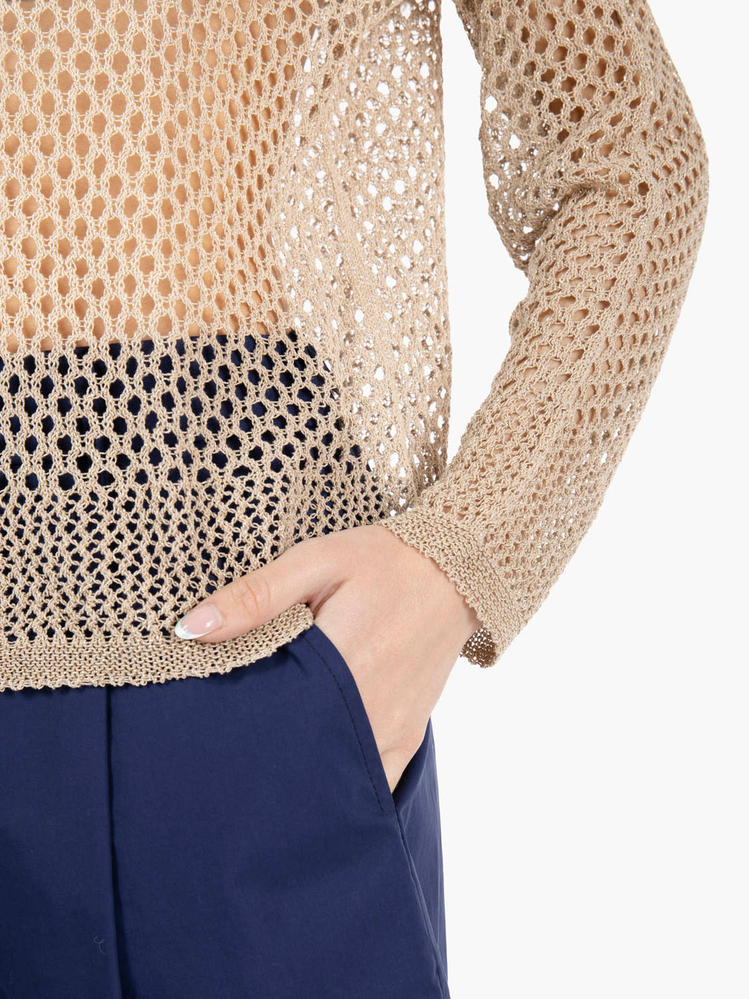 Maglia traforata filo lurex beige