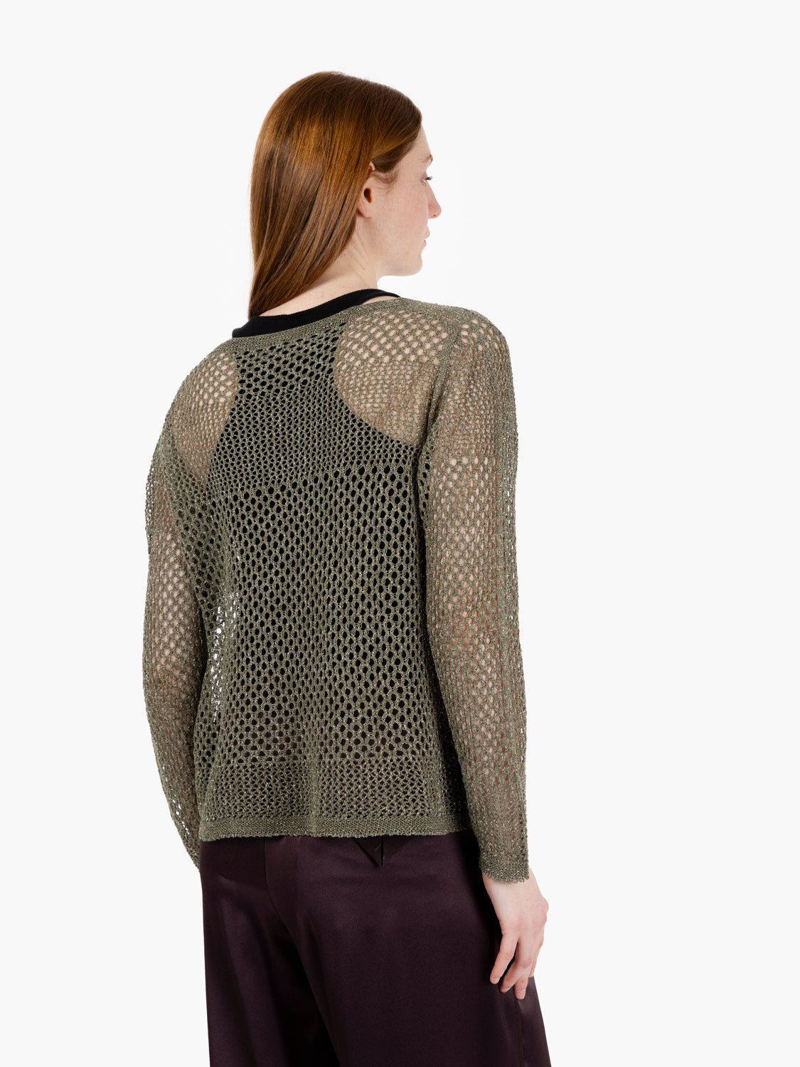 Maglia traforata filo lurex verde militare