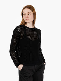 Black crew neck perforated sweater