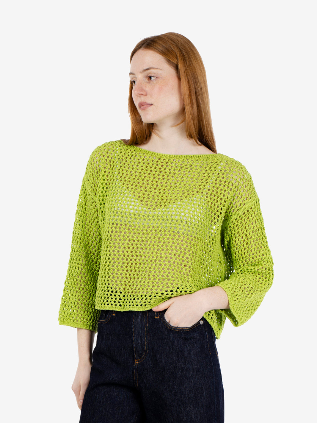 ACID GREEN PERFORATED BOAT SWEATER 456422_501