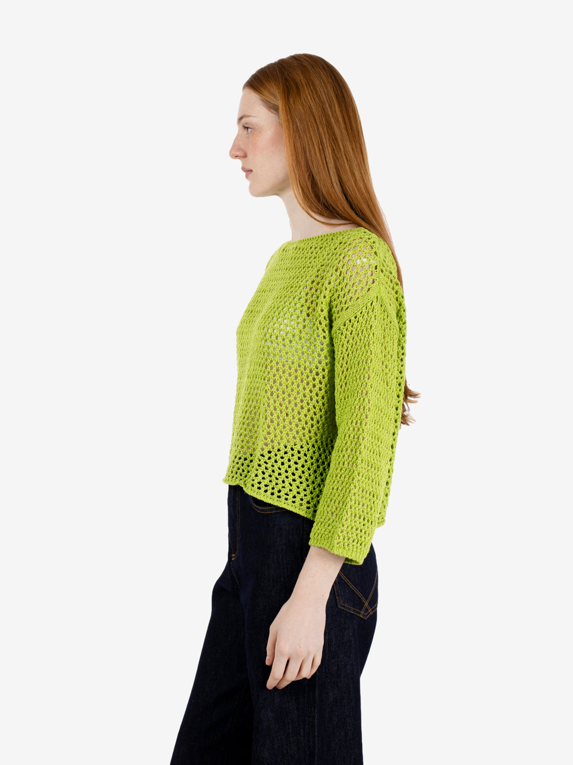 ACID GREEN PERFORATED BOAT SWEATER 456422_501