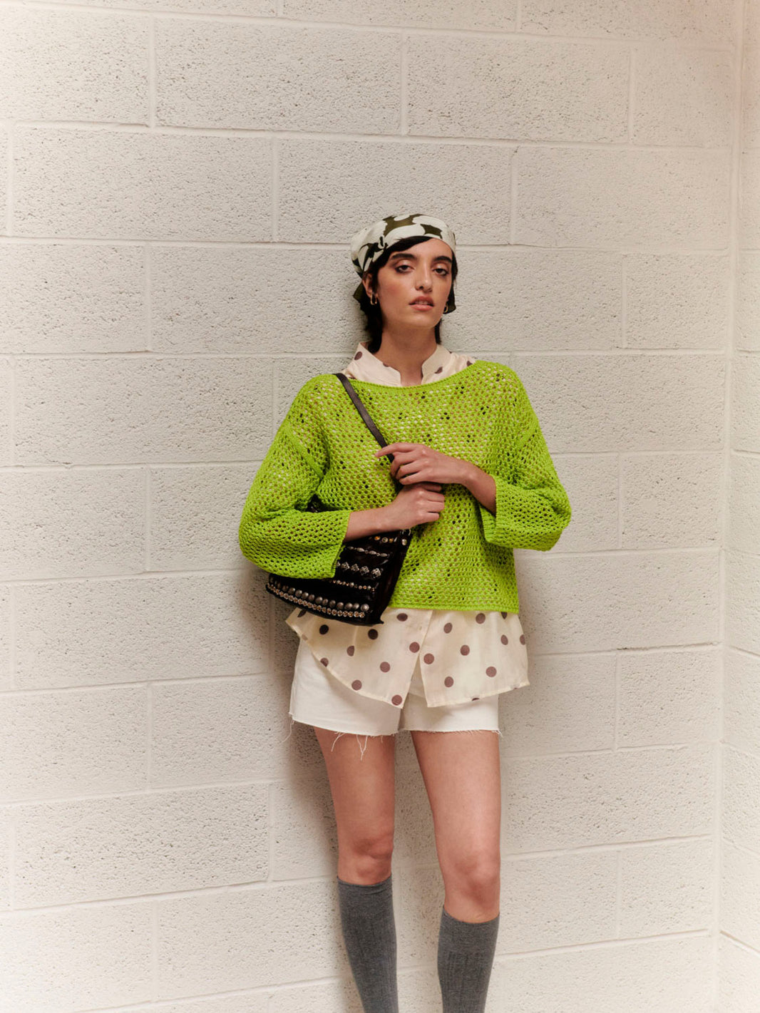 Acid green open-knit jumper