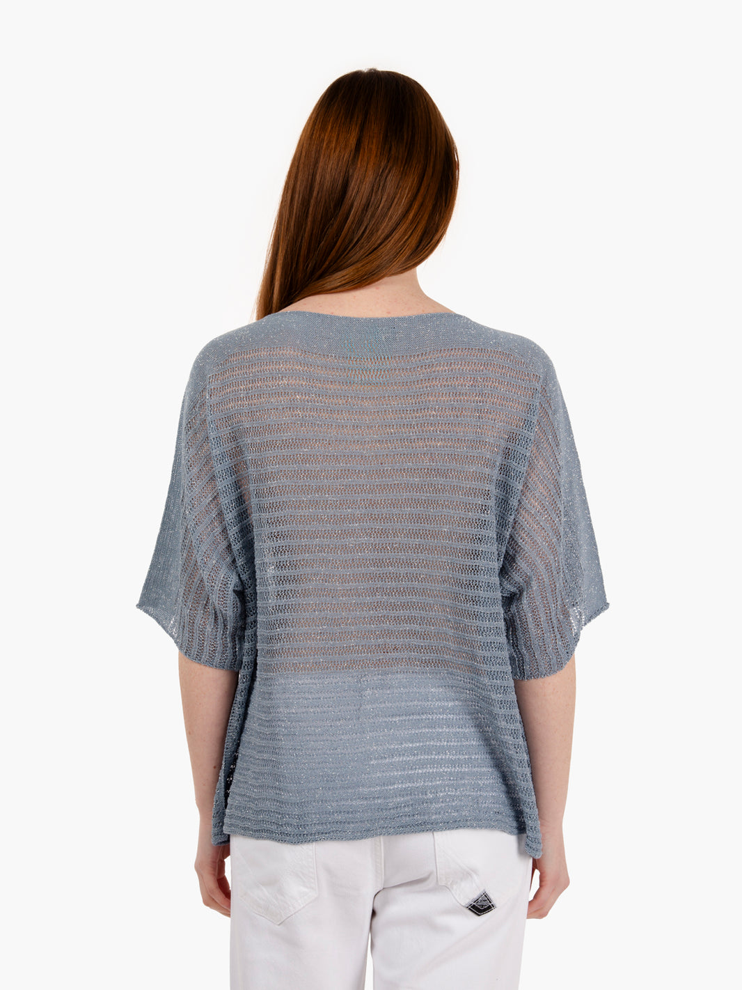 Maglia trama larga lurex azzurro intenso