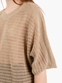 Beige lurex wide weave sweater