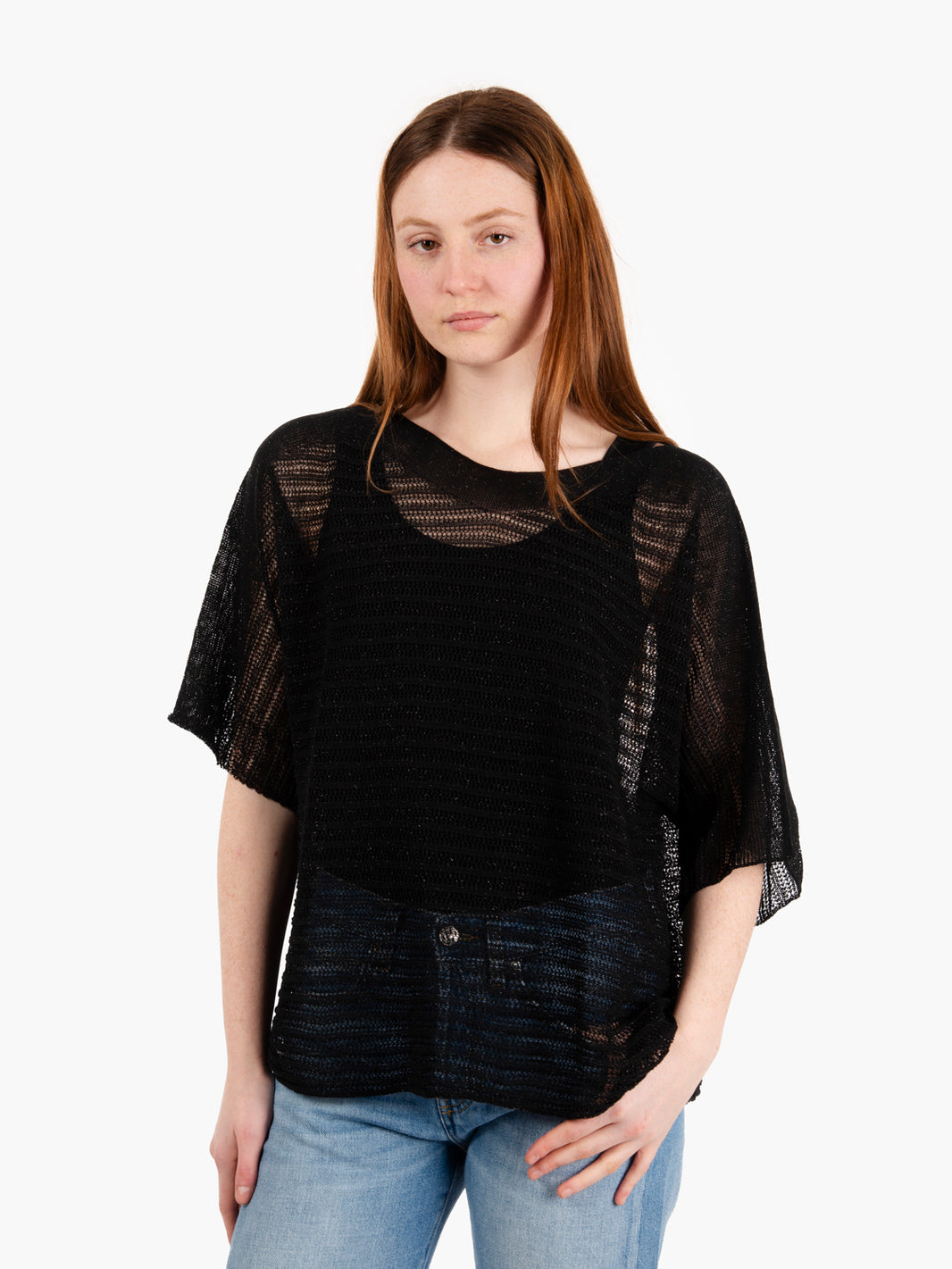 Maglia trama larga lurex nero
