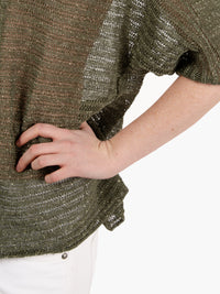 Military green lurex wide weave sweater