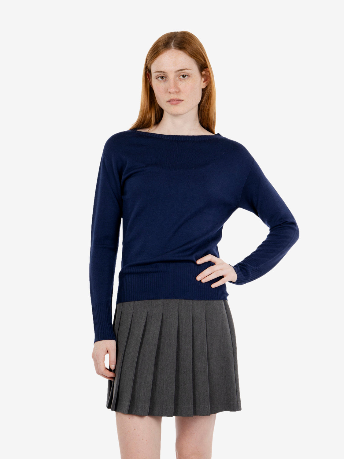 Navy blue crew-neck sweater
