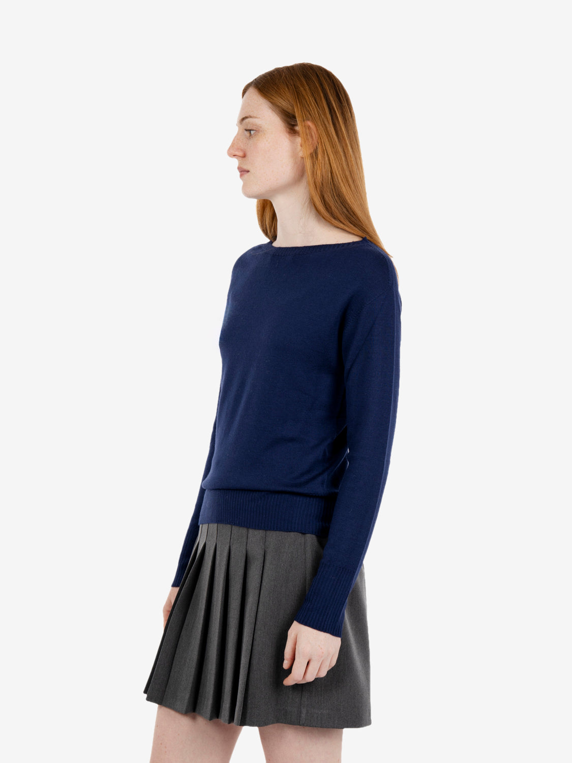 Navy blue crew-neck sweater