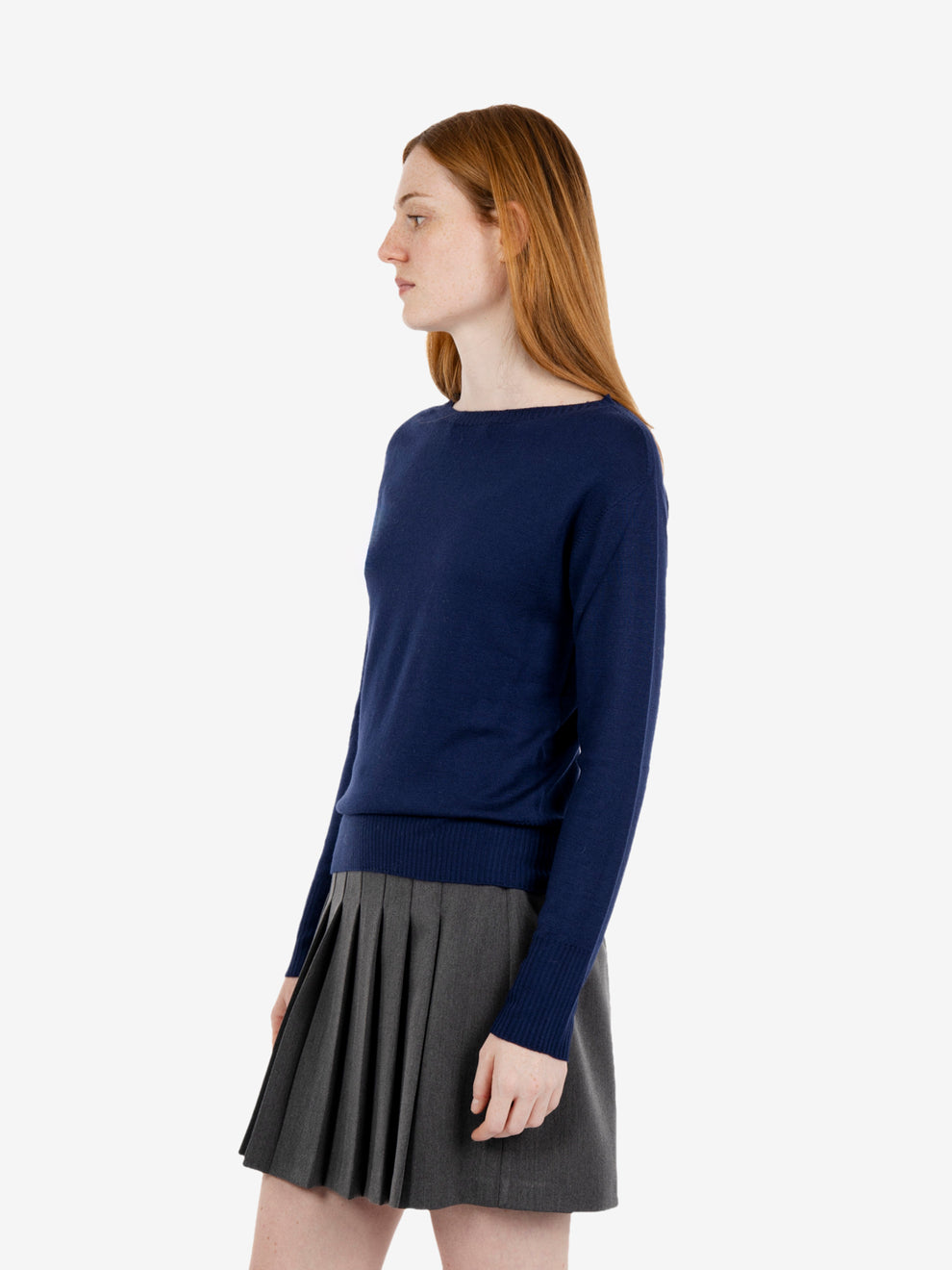 Navy blue crew-neck sweater