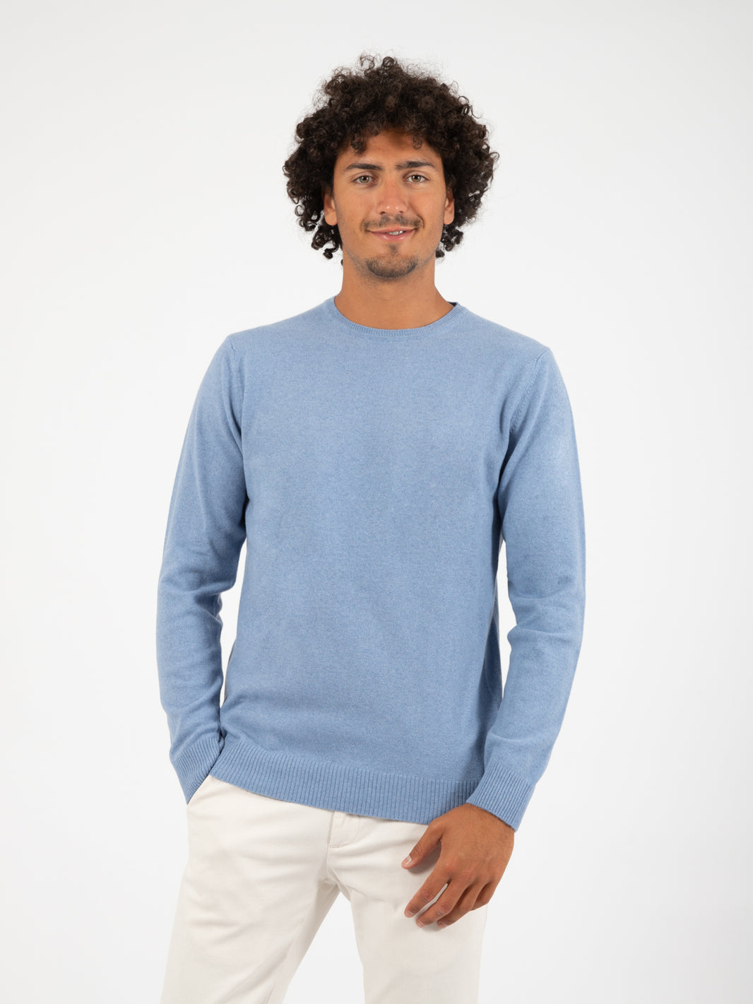 Maglioncino rasato girocollo denim