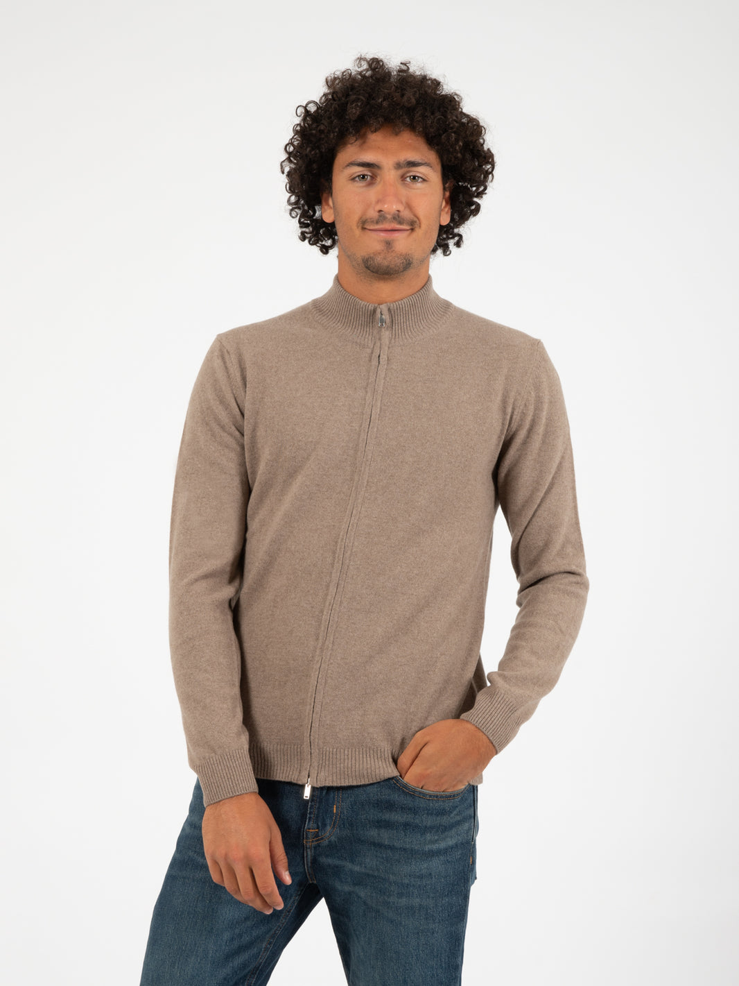 Maglioncino rasato sabbia con zip