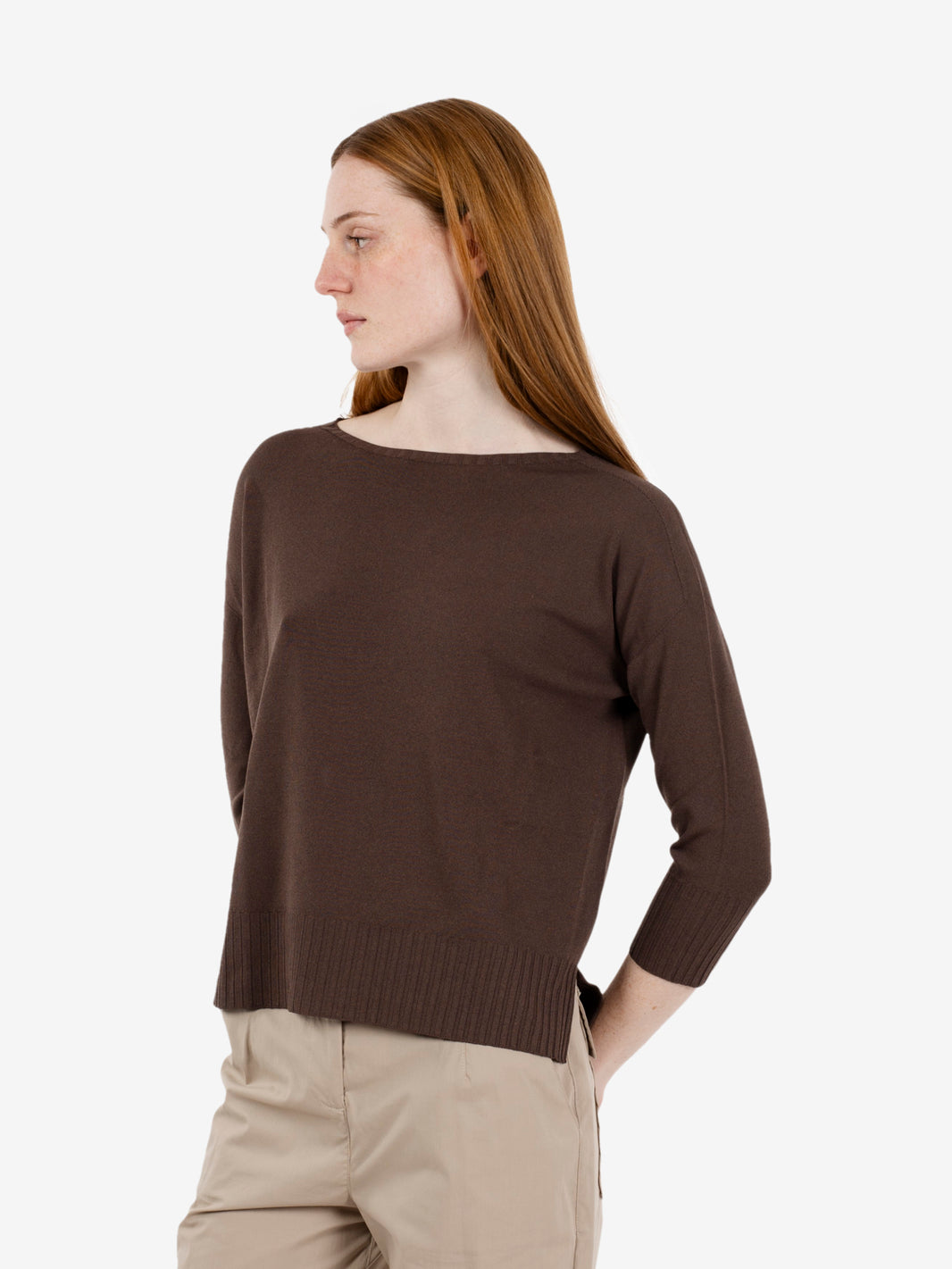 Maglione a 3/4 in misto viscosa moro
