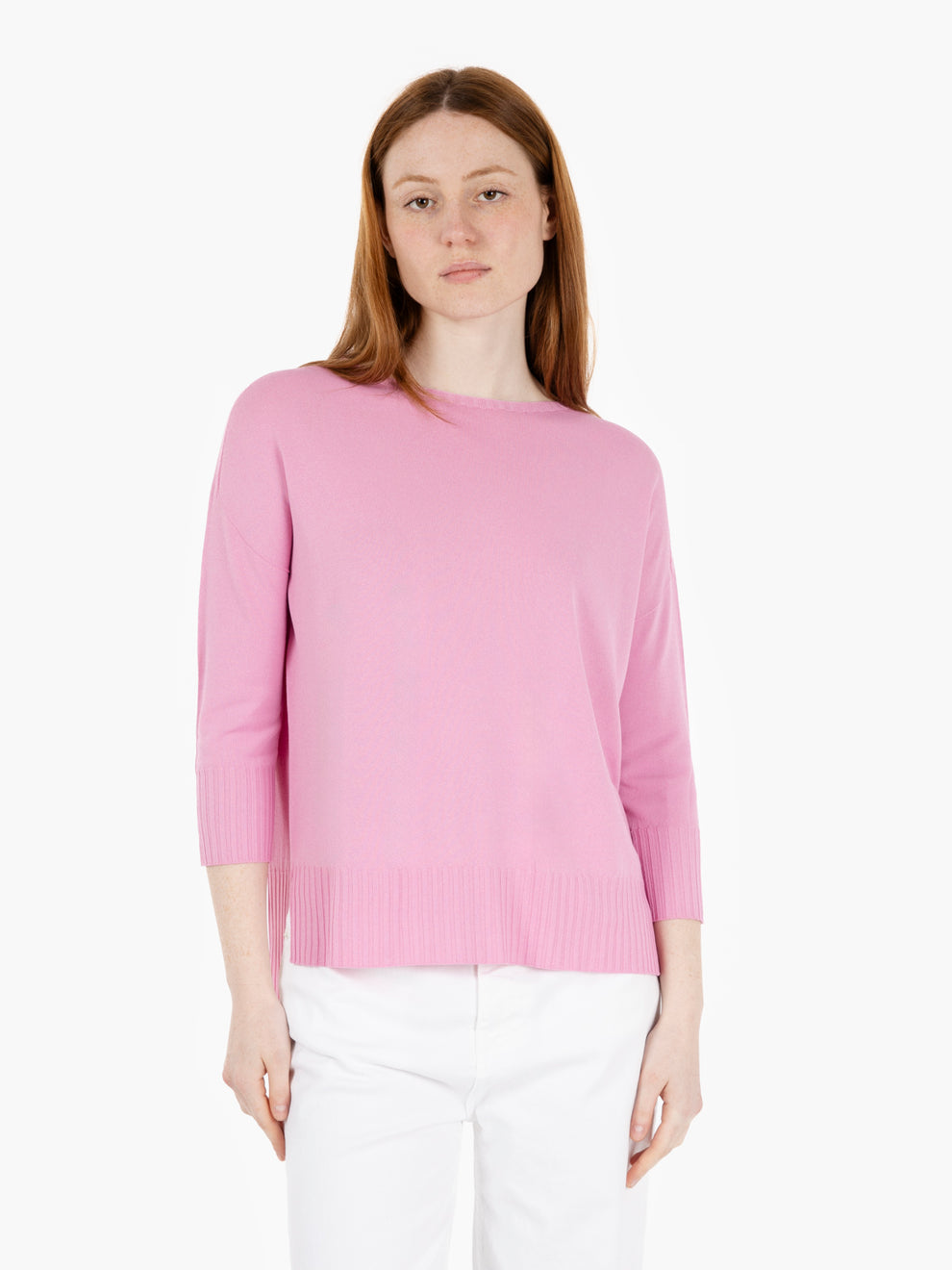 Maglione a 3/4 in viscosa rosa intenso