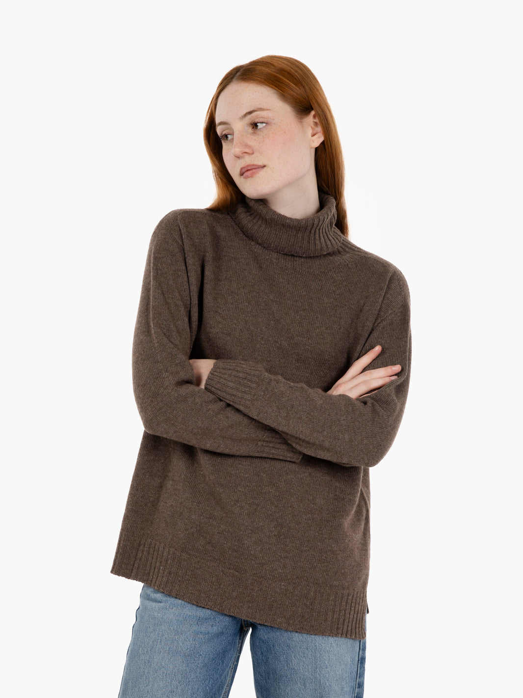 Brown turtleneck sweater
