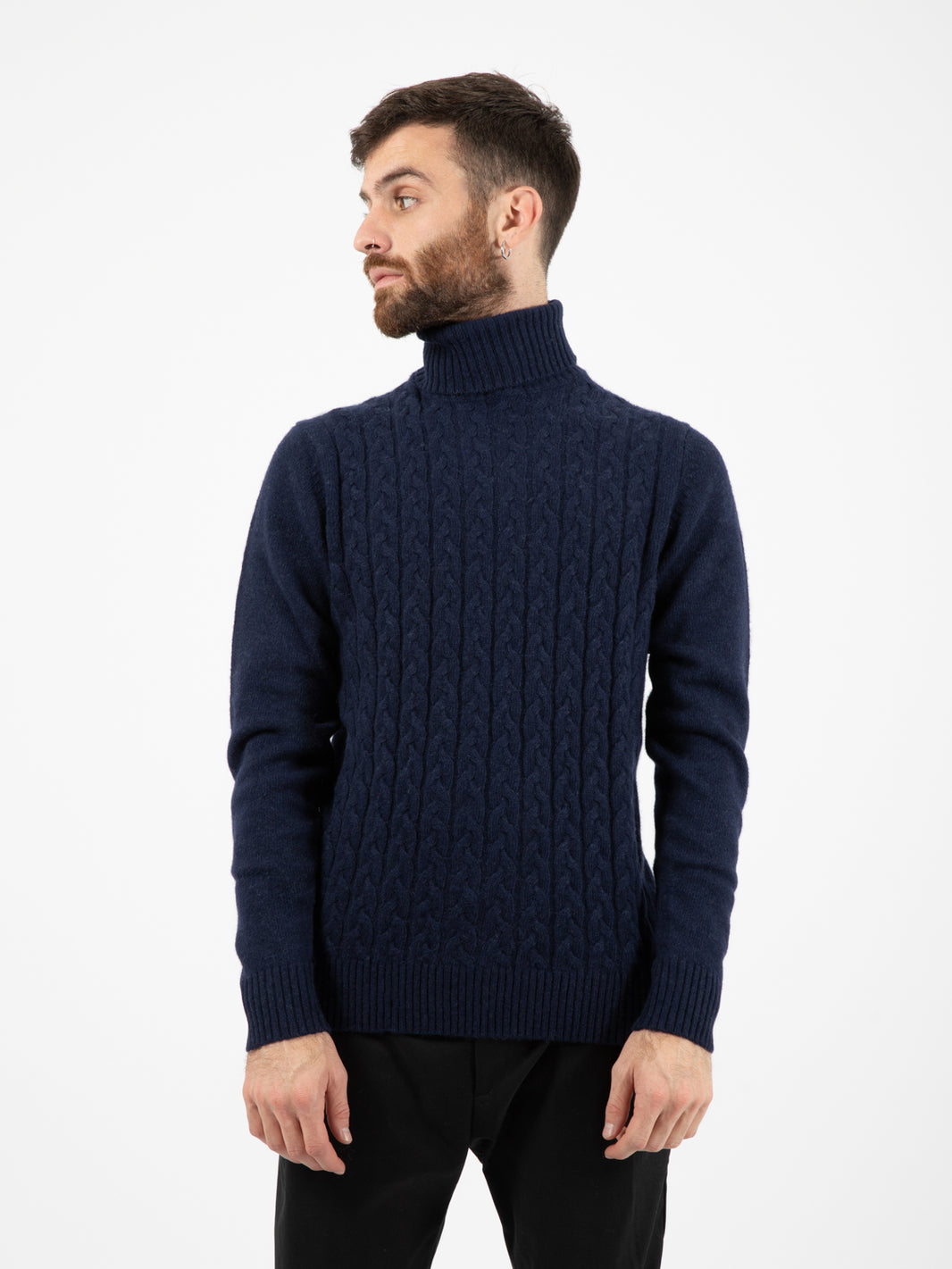 Ink Blue Cable Knit Turtleneck Sweater