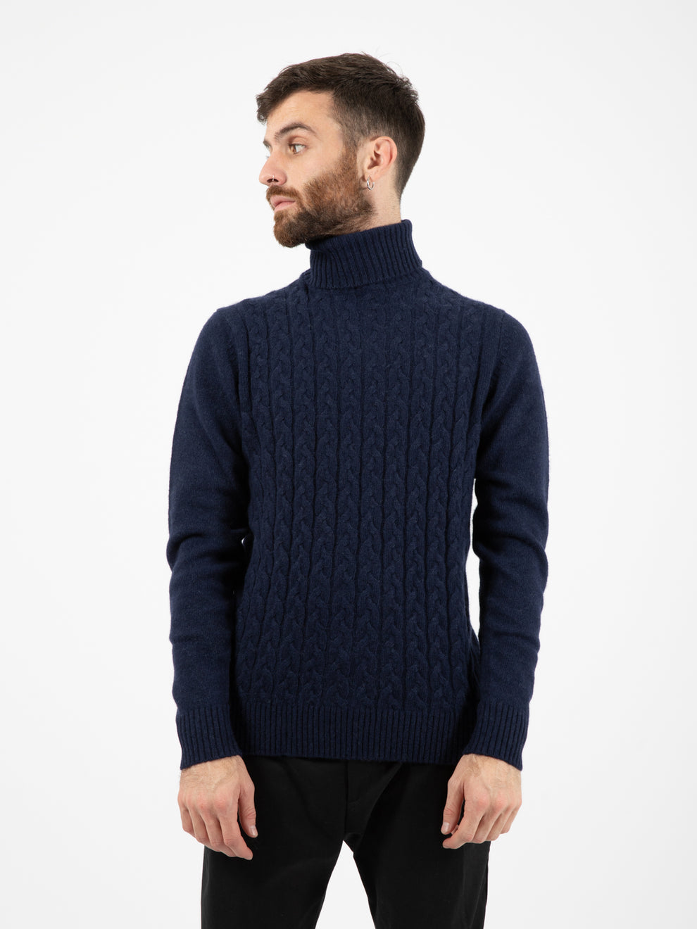 Ink Blue Cable Knit Turtleneck Sweater