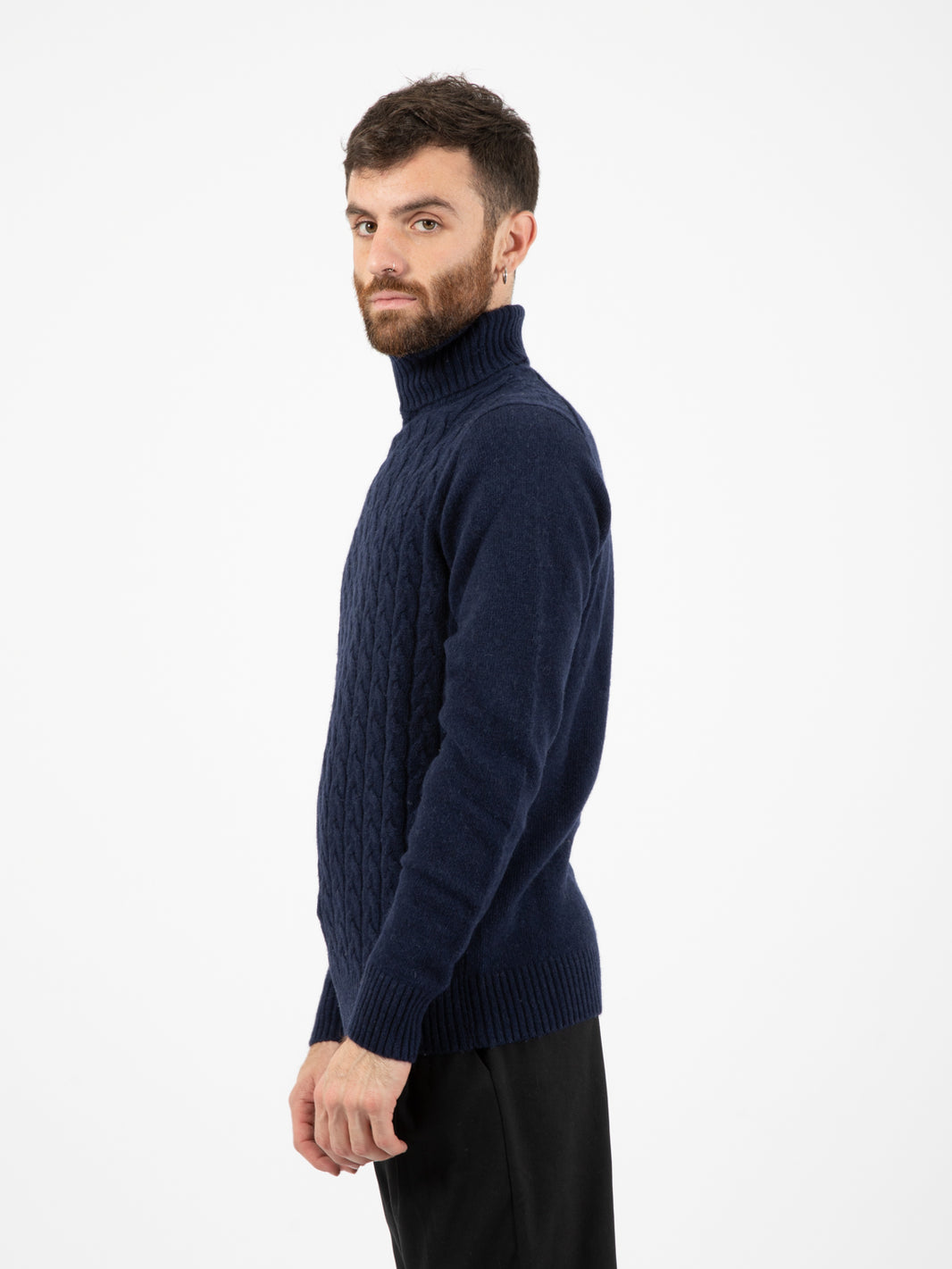 Ink Blue Cable Knit Turtleneck Sweater