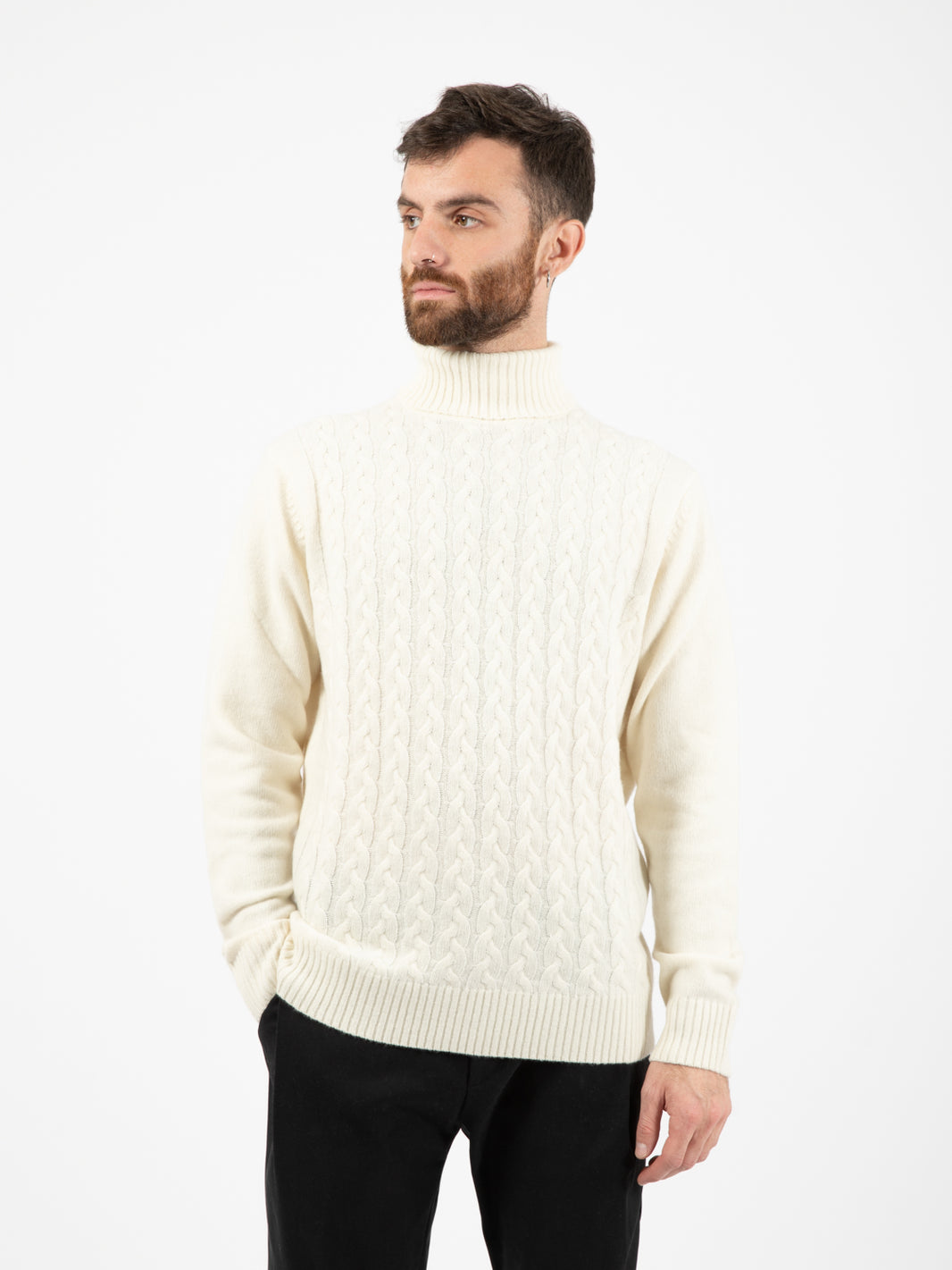 Cream Cable Knit Turtleneck Sweater