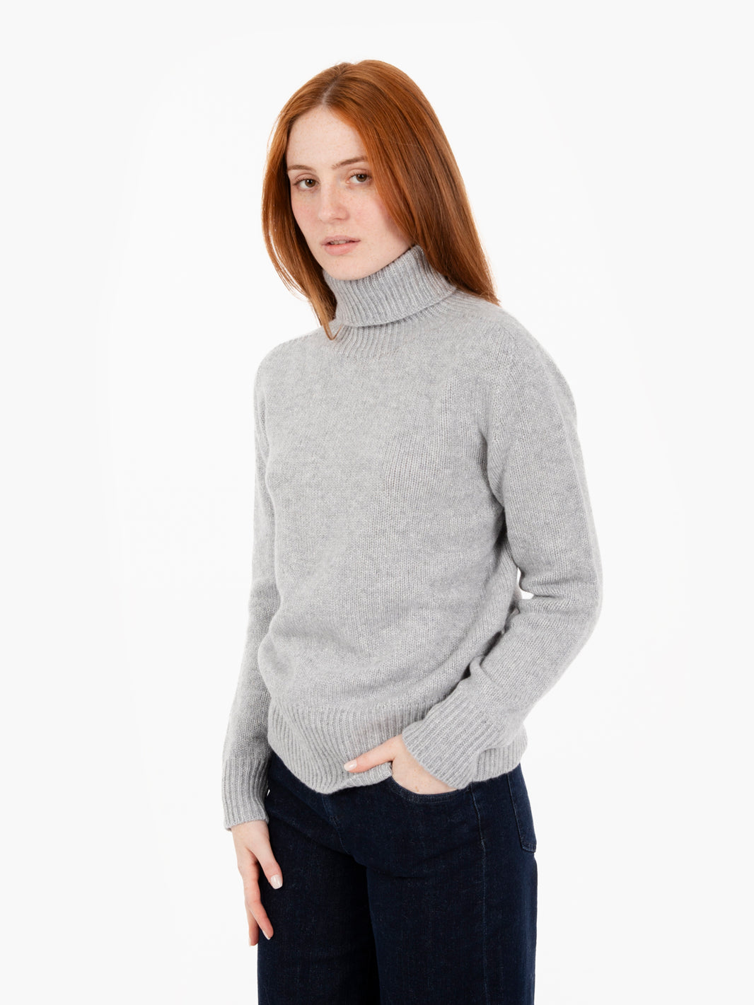 Grey lurex turtleneck sweater