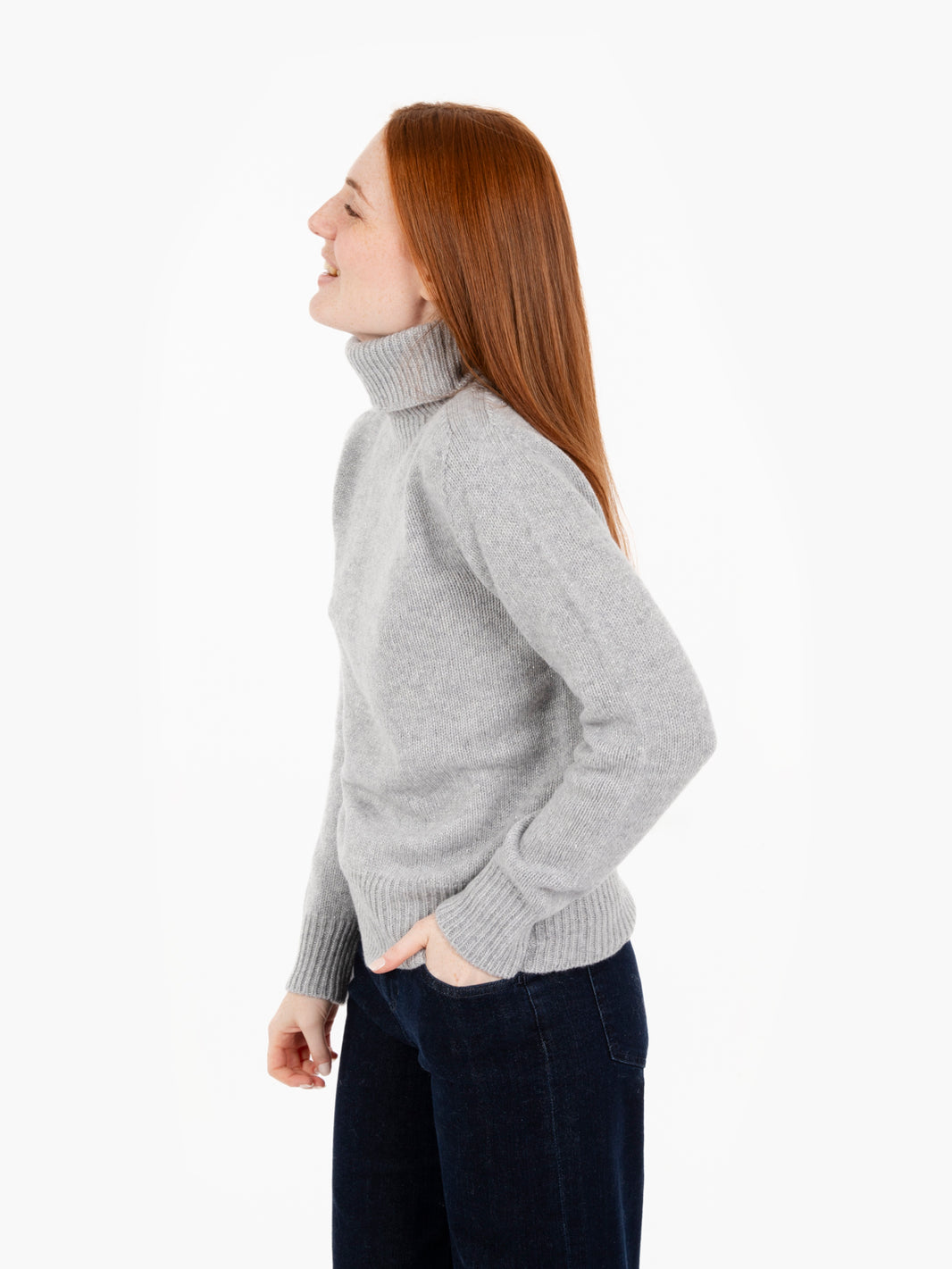 Grey lurex turtleneck sweater