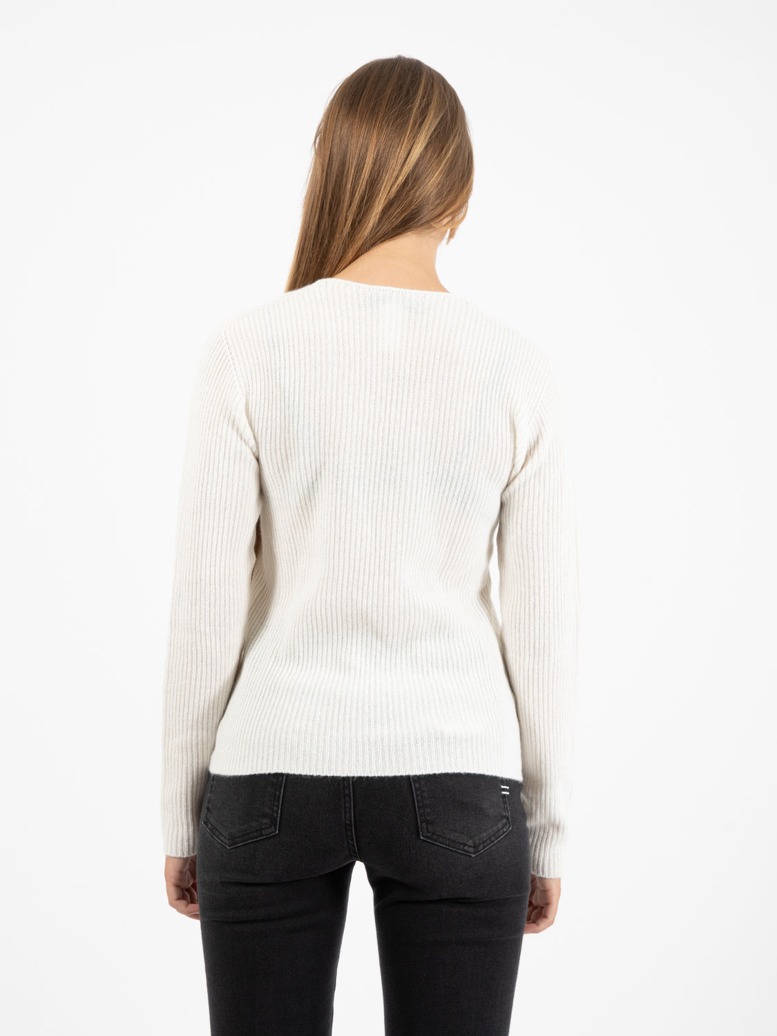 White V-Neck Ribbed Sweater