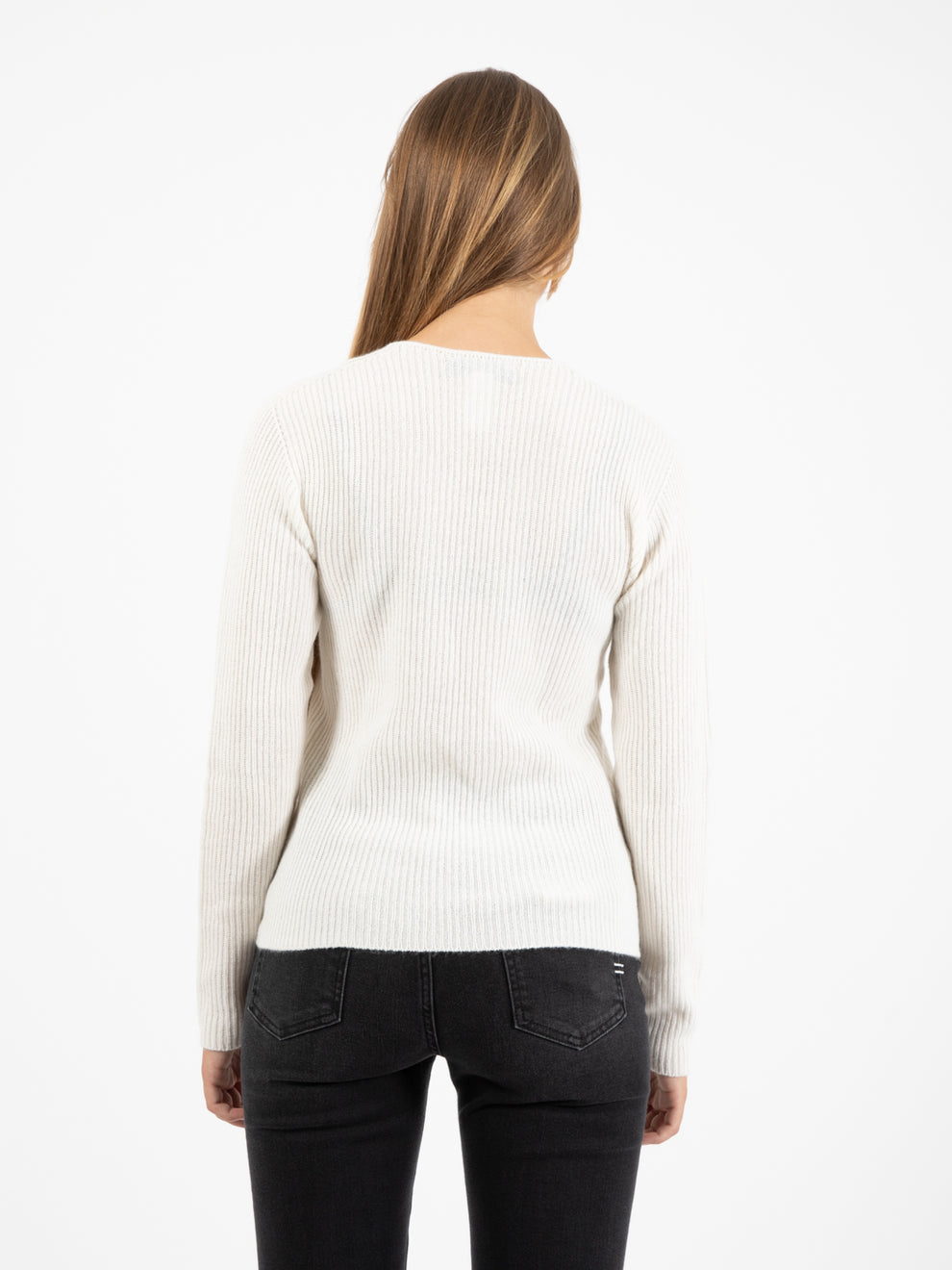 White V-Neck Ribbed Sweater