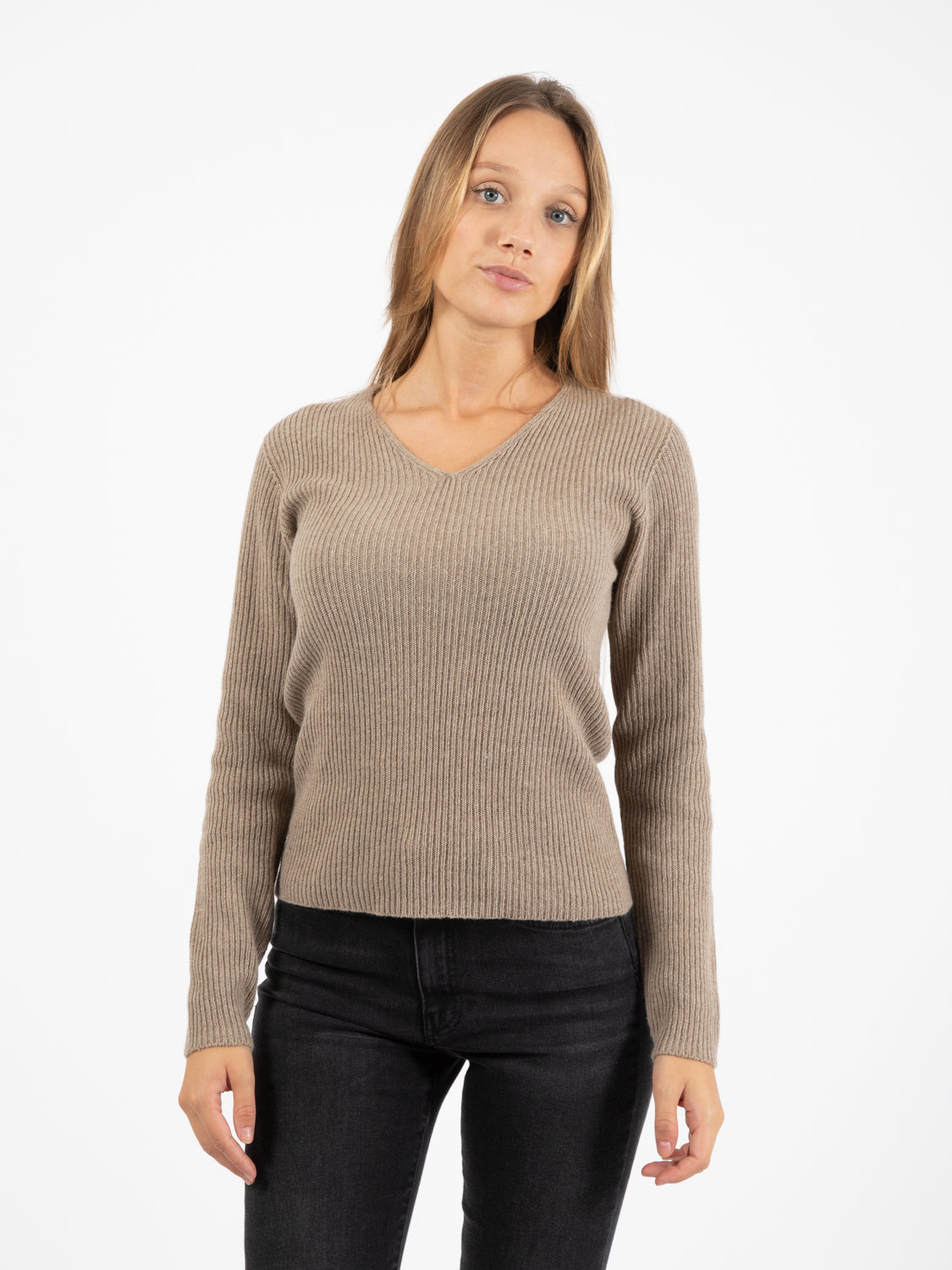 Beaver V-Neck Ribbed Sweater