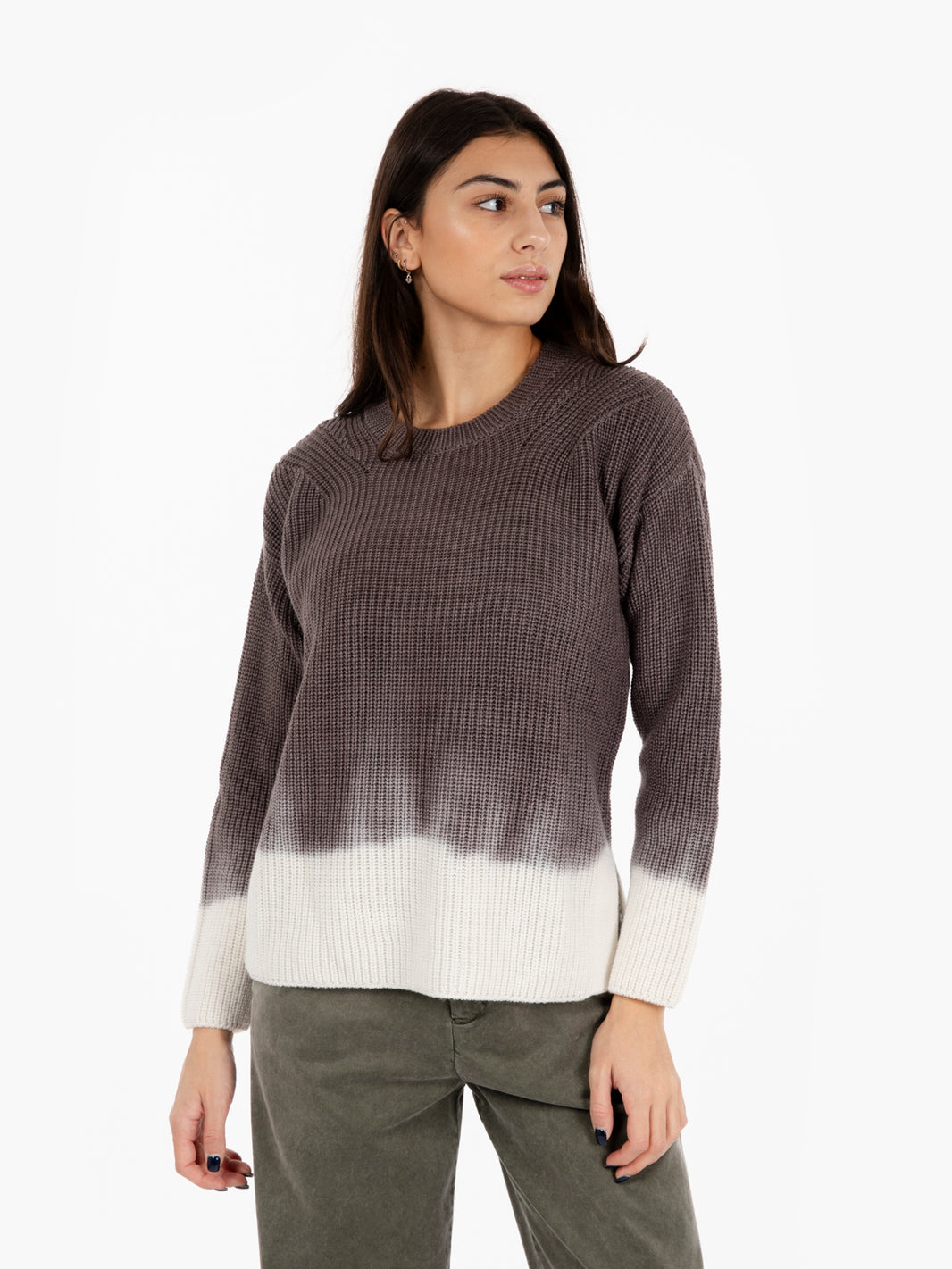 Brown/White Degrade Ribbed Sweater