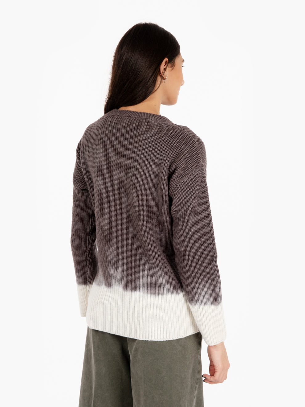Maglione a coste degrade marrone / bianco