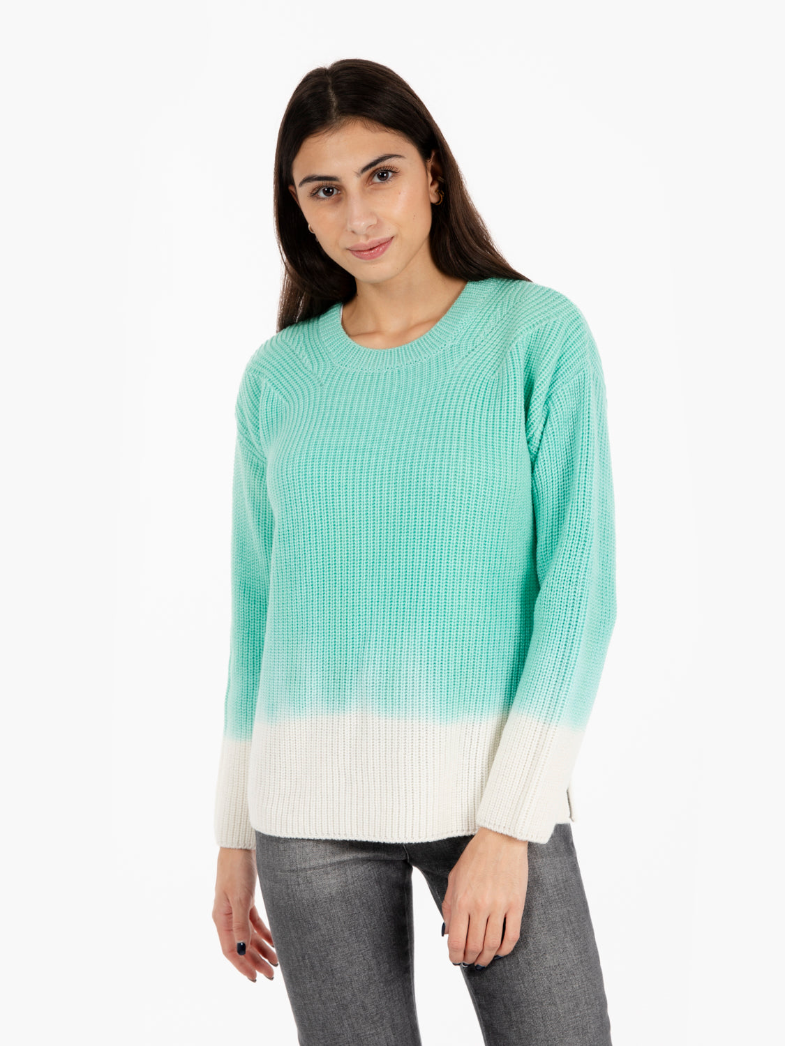 Green/white degrade ribbed sweater