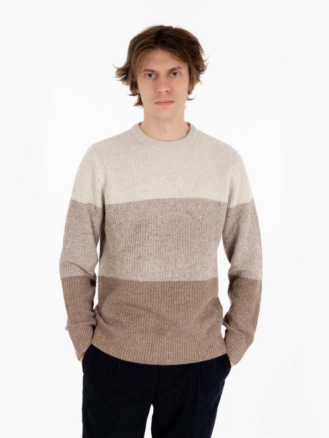 Maglione a coste melange in misto lana corda