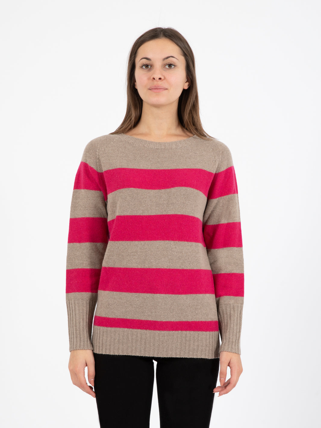 Fuchsia/camel striped sweater