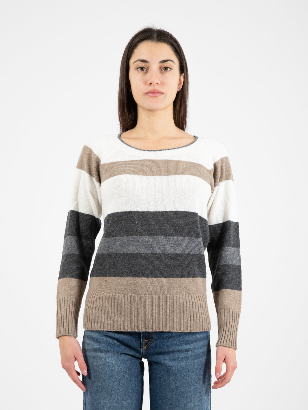 Cream / grey / dove grey striped sweater