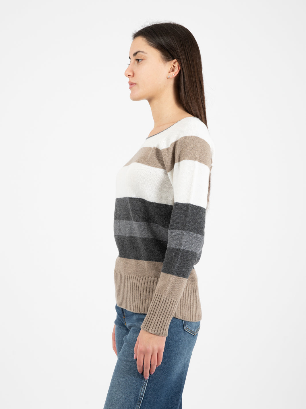 Cream / grey / dove grey striped sweater