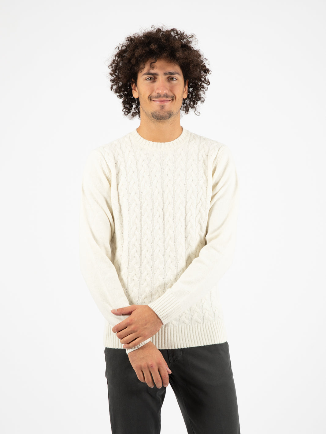 Maglione a trecce panna