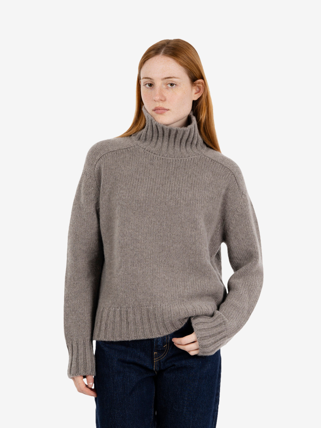 Maglione collo alto cashmere castoro