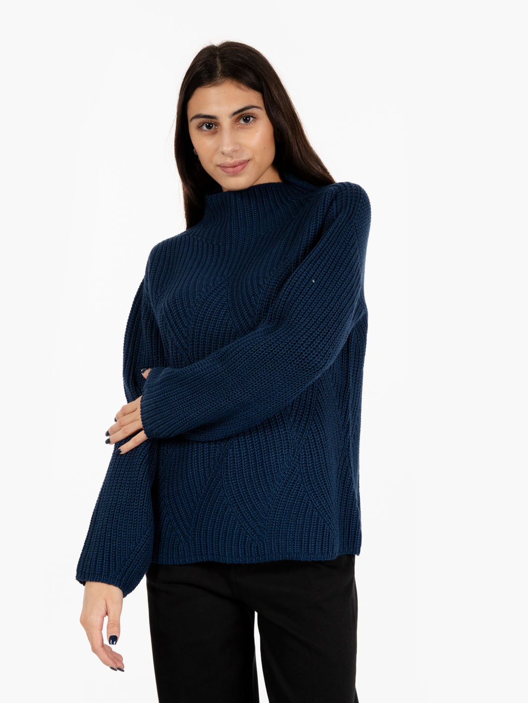 Navy Blue Knitted Turtleneck Sweater