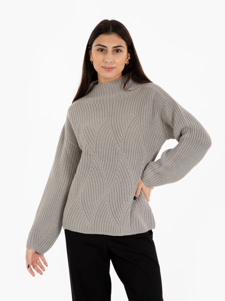 Maglione collo alto operato grigio