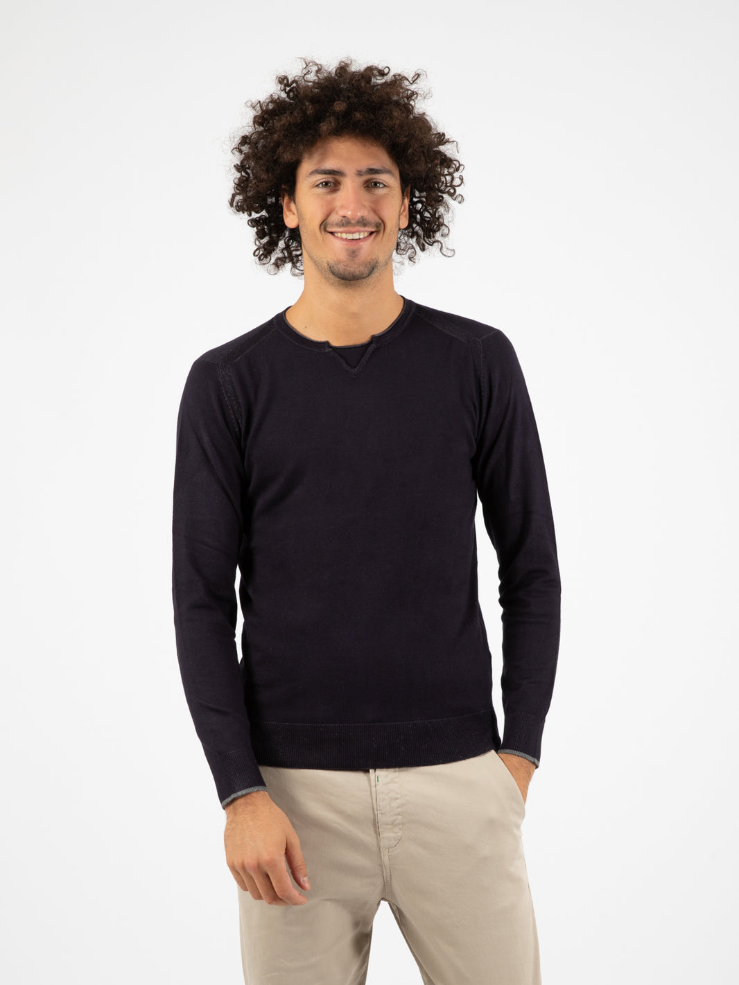 Maglione collo serafino navy
