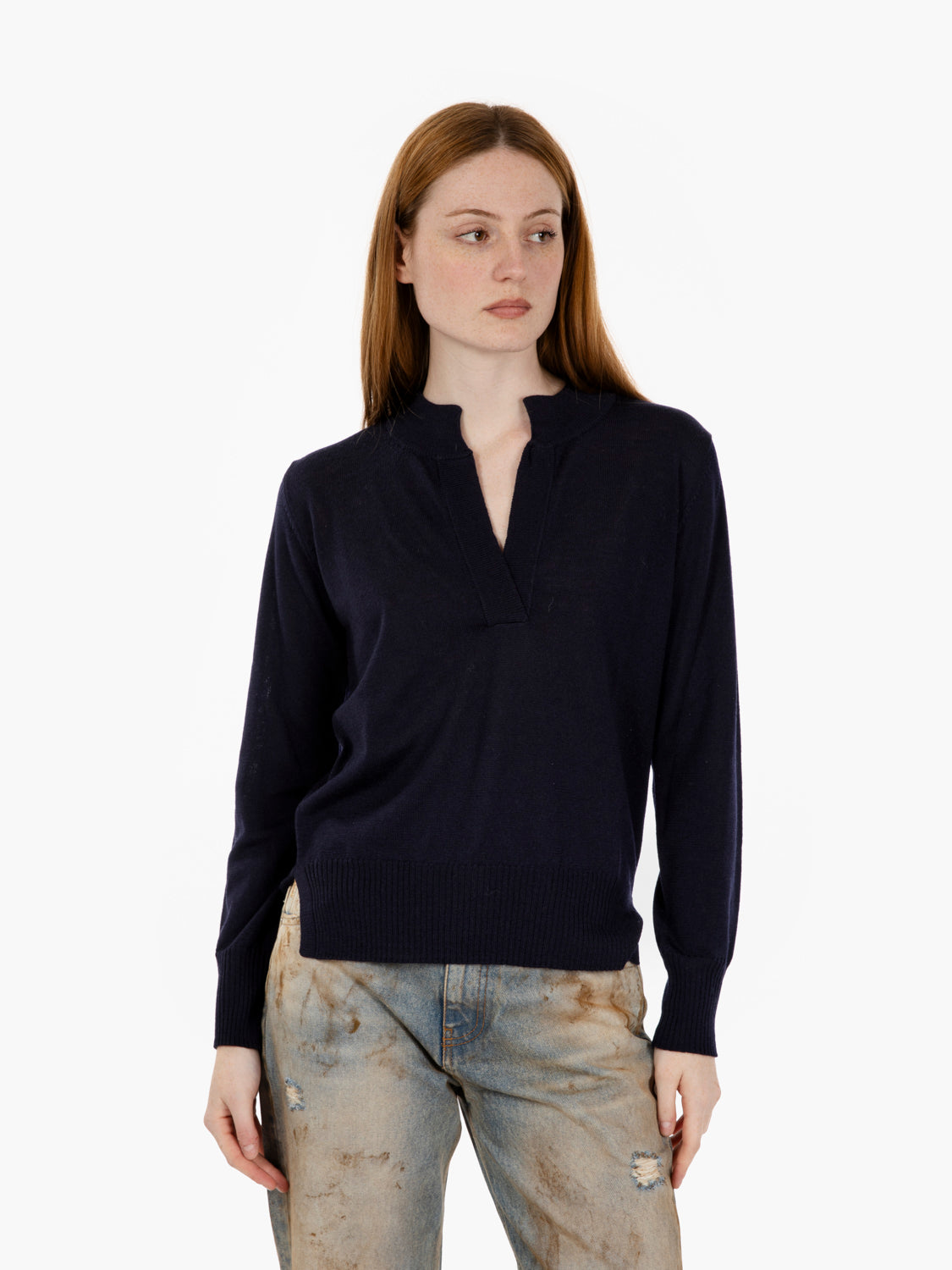 Maglione con dettaglio V blu navy